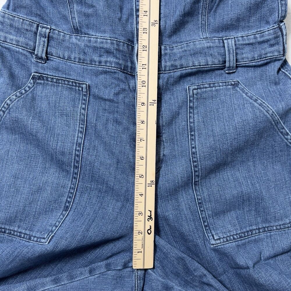 Aerie Denim Kick Flare Overalls Wide Leg Jumpsuit Womens Sz L Blue Button Front - Picture 13 of 16
